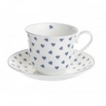 ROY KIRKHAM FINE BONE CHINA | BLUE HEARTS SET OF SIX TEACUP & SAUCERS